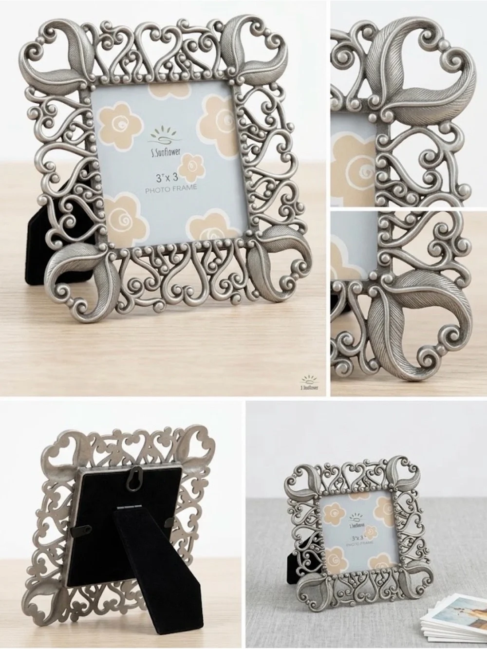 NWT S.Sunflower Pewter Filigree 3x3 Photo Frame - New
